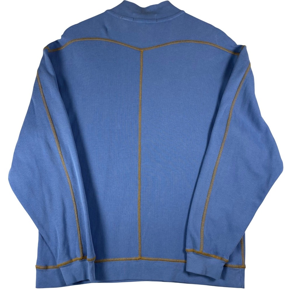 Orvis Mens Quarter Zip Pullover Sweater Blue Ribbed Cotton Flatlock Stitch Med - Picture 6 of 6